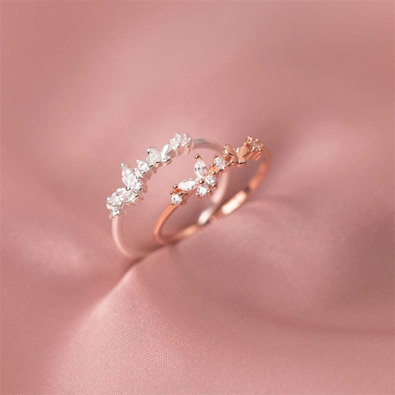Silver Color Clear Zircon Butterfly Rings for Women Girls Fashion Classic Wedding Party Ring Accessories Hot Jewelry Gift jz656